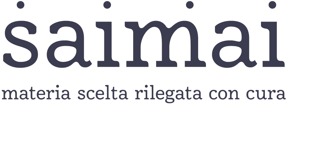 Marchio della legatoria artigianale contemporanea Saimai, materia scelta rilegata con cura, di Laura Alfonsi, con sede a Padova.